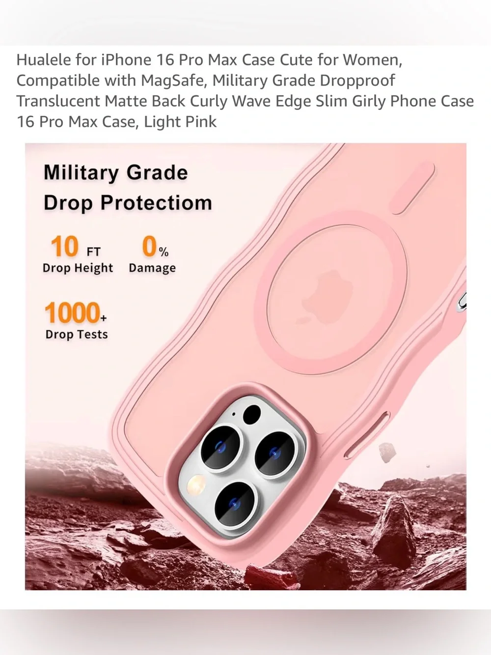 MagSafe Compatible iPhone 16 Pro Max Case - Light Pink Curly Wave Translucent